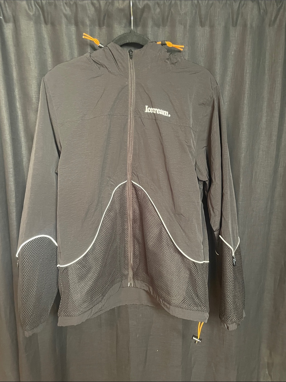 Icecream/BBC Black Lightweight Hooded Mesh Windbreaker with Yellow Drawcords